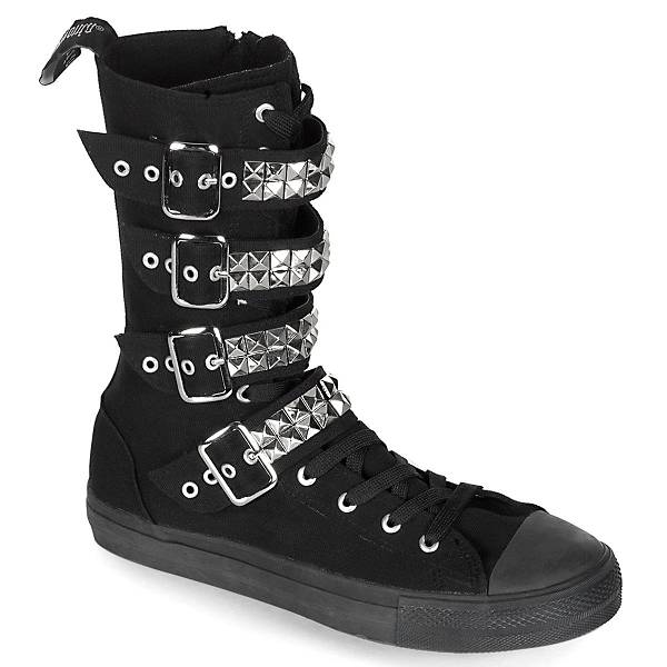 Demonia Deviant-203 Black Canvas Schuhe Damen D248-197 Gothic Hohe Sneakers Schwarz Deutschland SALE